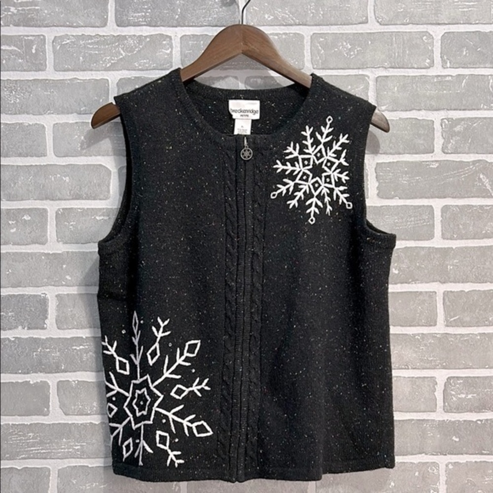 Vintage Breckenridge snowflake Zip confetti Wool Blend Sweater vest Petite Large